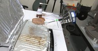 Roboter spielen Golf und grillen Fleisch