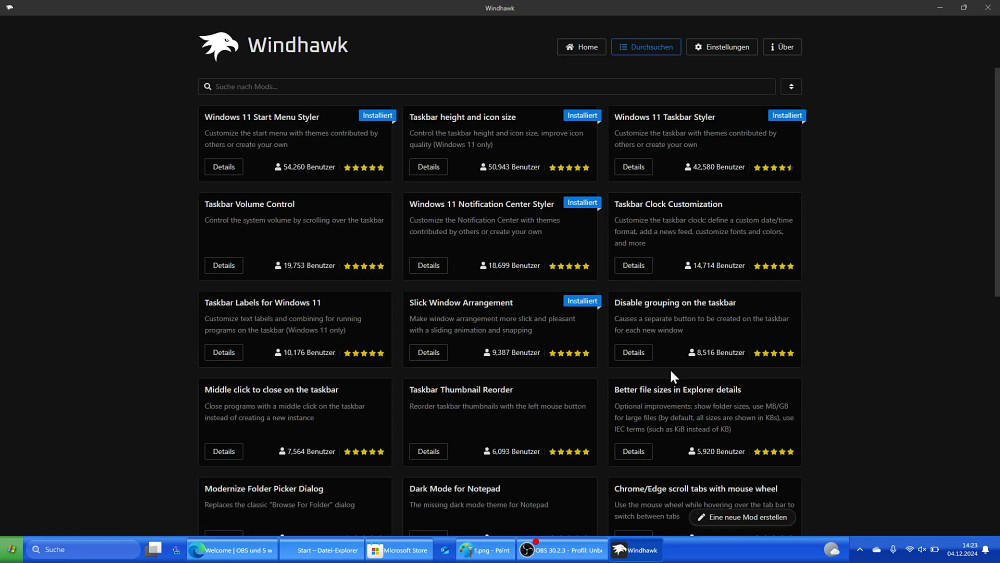 Windhawk ausprobiert